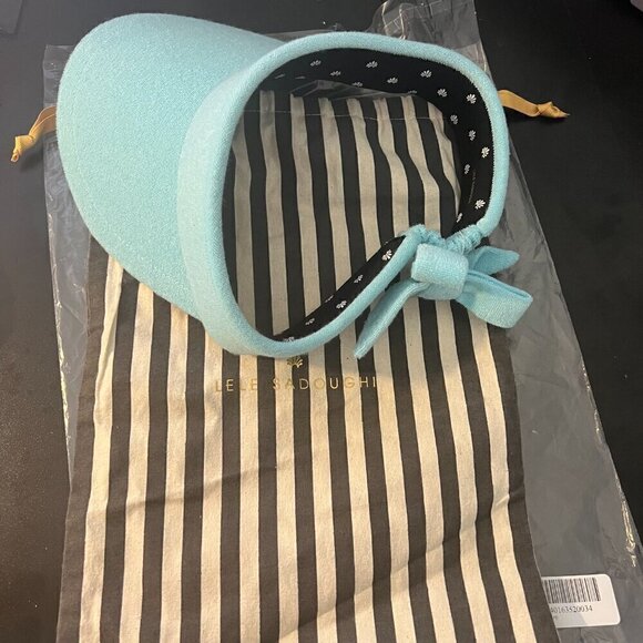 Lele Sadoughi Bow Tie Visor Terry Cloth Summer Sun Hat Aqua Blue - Picture 4 of 6